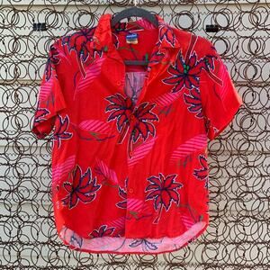 Vintage 80s Ocean Pacific red Hawaiian shirt button up short sleeve LARGE